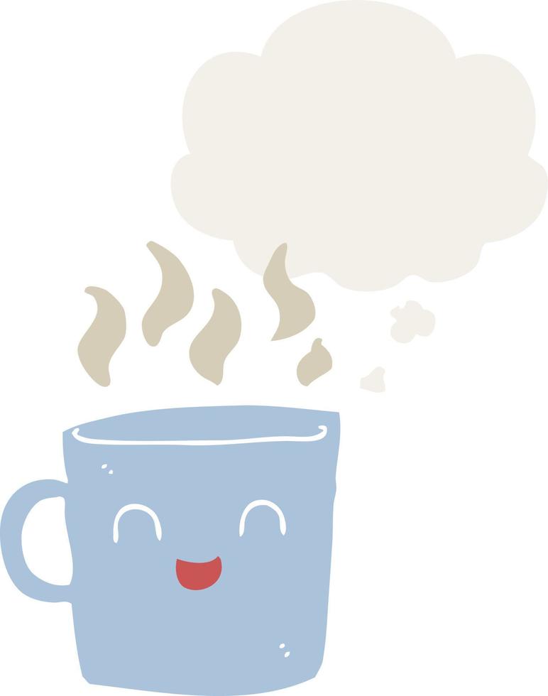 cute coffee cup cartoon and thought bubble in retro style vector