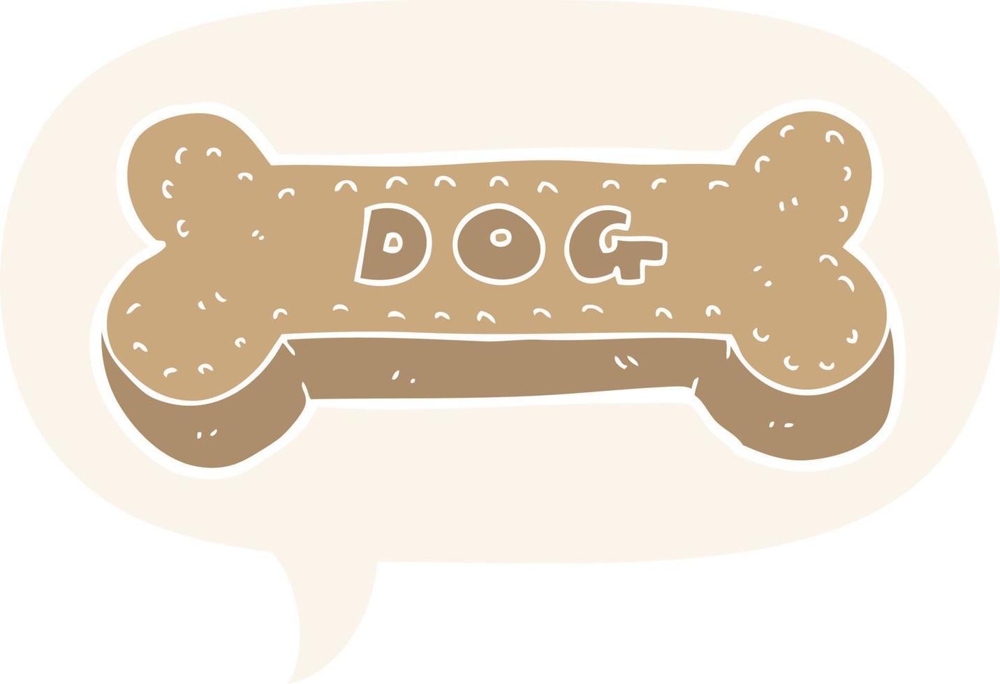 cartoon dog biscuit and speech bubble in retro style vector