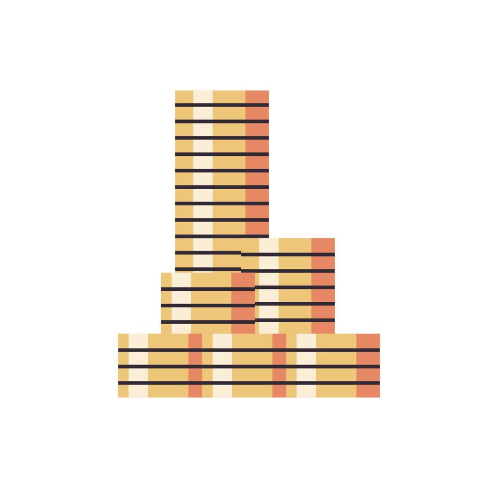 Coins stack and coins money stacked, golden penny cash pile, treasure stack flat vector illustration.