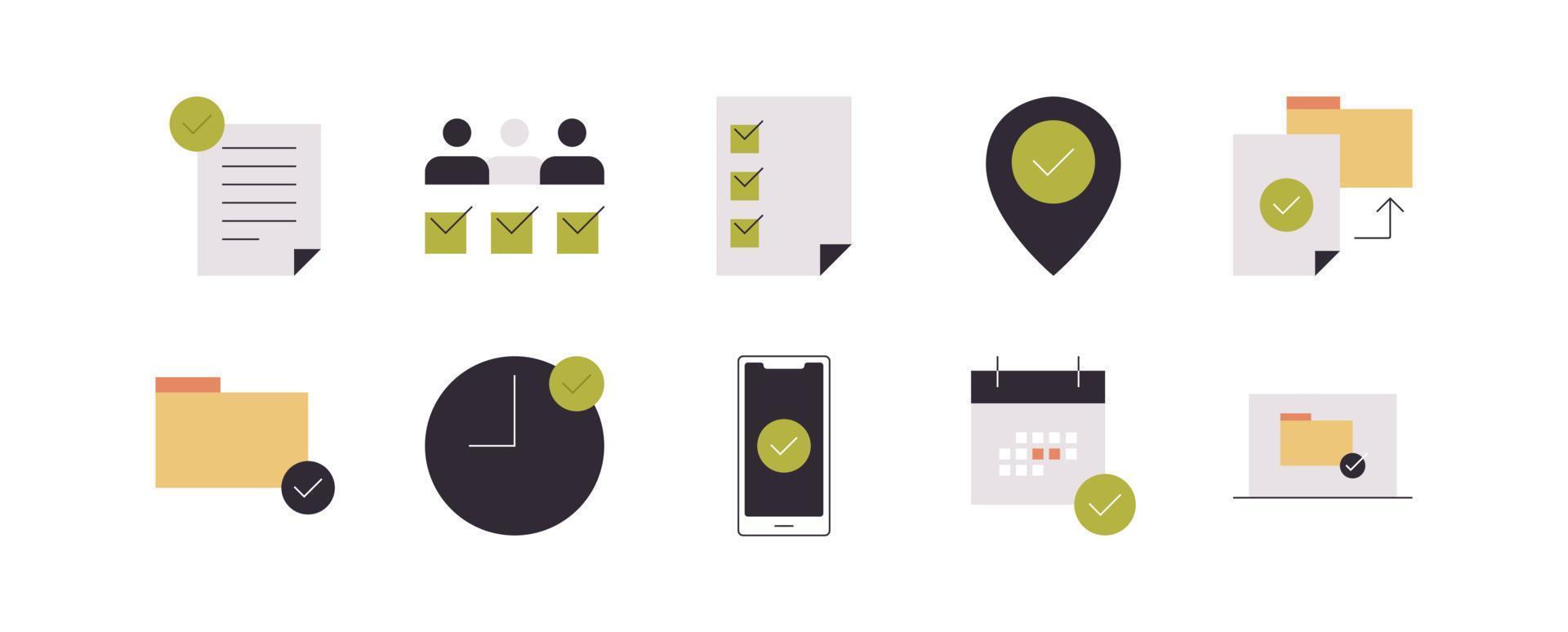 Simple approve related icons and accepted elements infographic tick flat vector illustration.