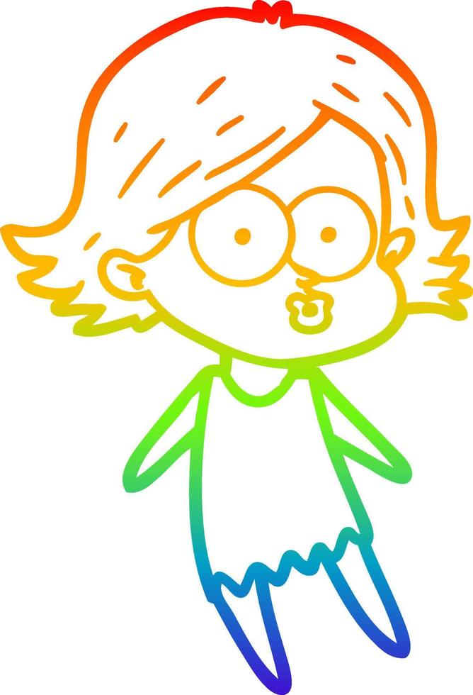 rainbow gradient line drawing cartoon girl pouting vector