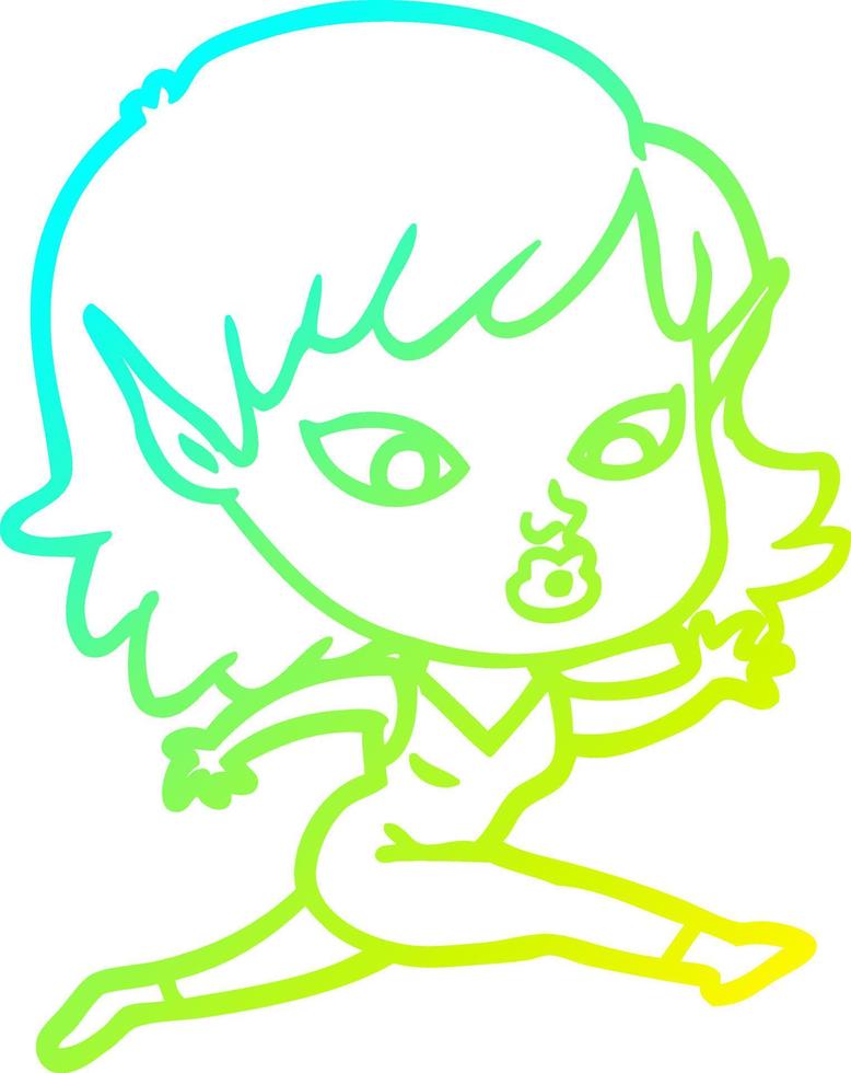 cold gradient line drawing pretty cartoon elf girl running vector