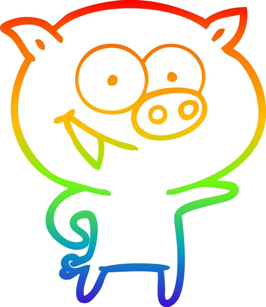 dibujo de línea de gradiente de arco iris dibujos animados de cerdo alegre vector
