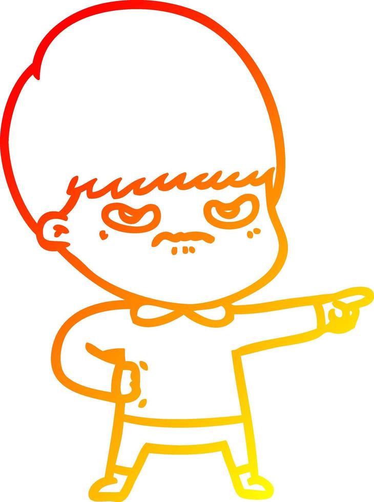 warm gradient line drawing annoyed cartoon boy vector