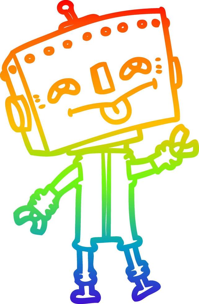 rainbow gradient line drawing cartoon robot vector