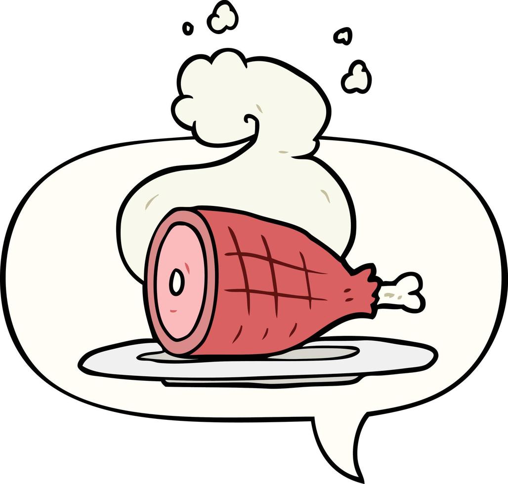 dibujos animados de carne cocida y burbuja del habla vector