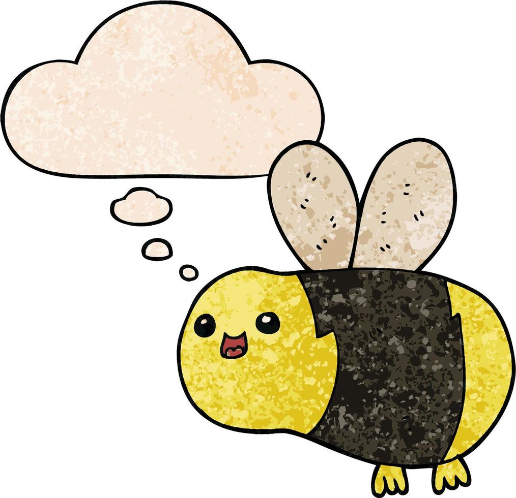 cartoon bee and thought bubble in grunge texture pattern style vector