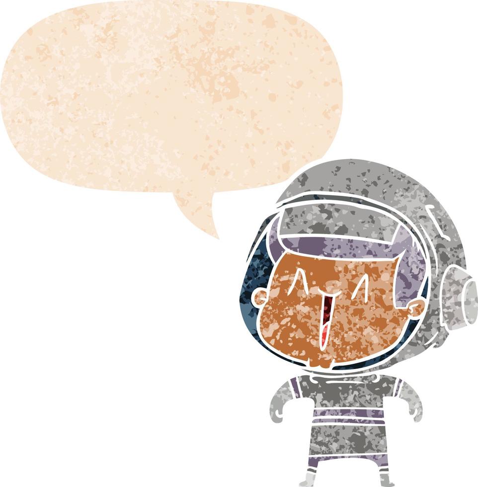 cartoon astronaut man and speech bubble in retro textured style vector