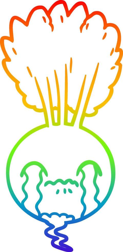 rainbow gradient line drawing crying beet cartoon vector