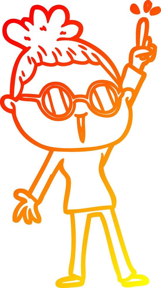 warm gradient line drawing cartoon woman wearing spectacles vector