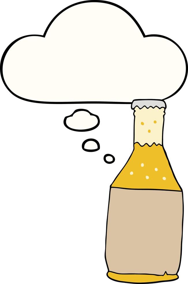 cartoon beer bottle and thought bubble vector