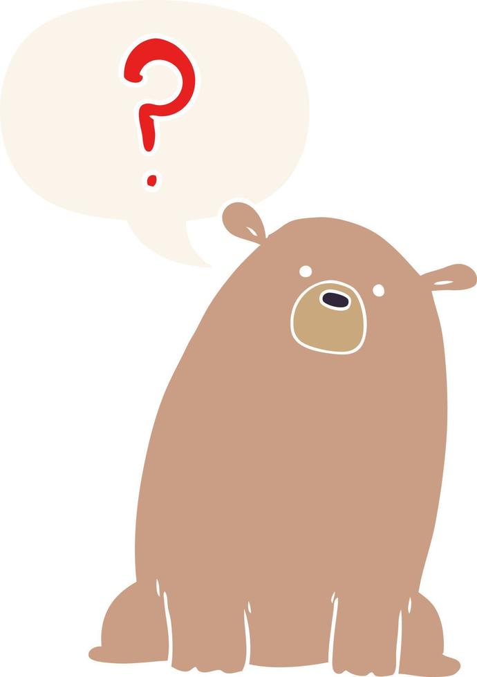 cartoon curious bear and speech bubble in retro style vector