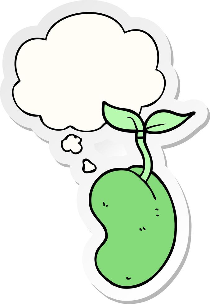 cartoon sprouting seed and thought bubble as a printed sticker vector
