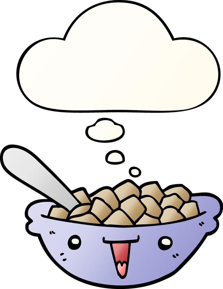 cute cartoon bowl of cereal and thought bubble in smooth gradient style vector