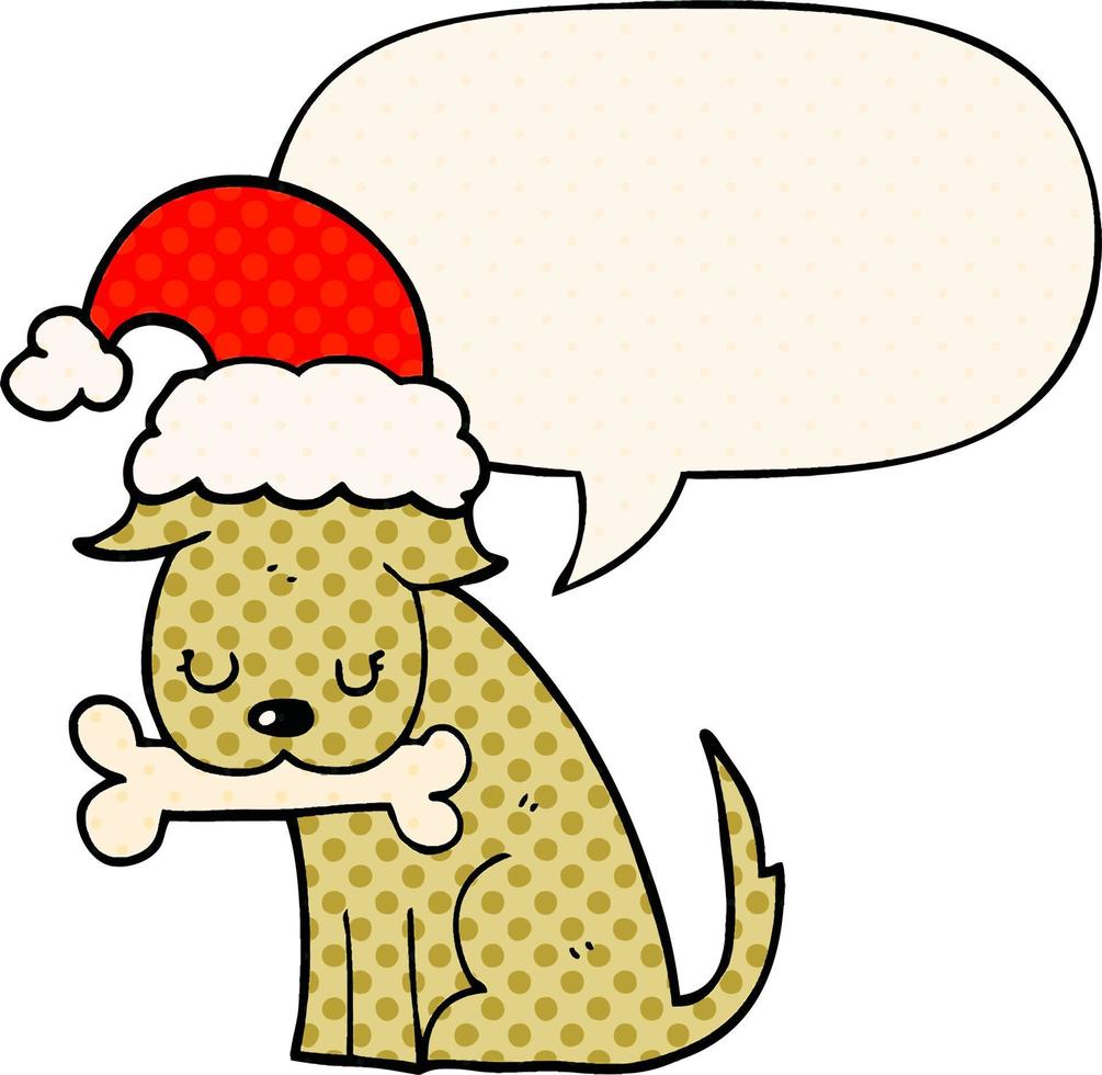 cute christmas dog and speech bubble in comic book style vector
