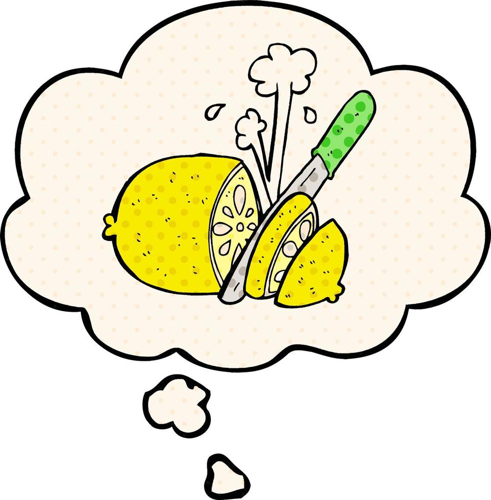 caricatura, rodaja de limón, y, pensamiento, burbuja, en, cómico, estilo vector