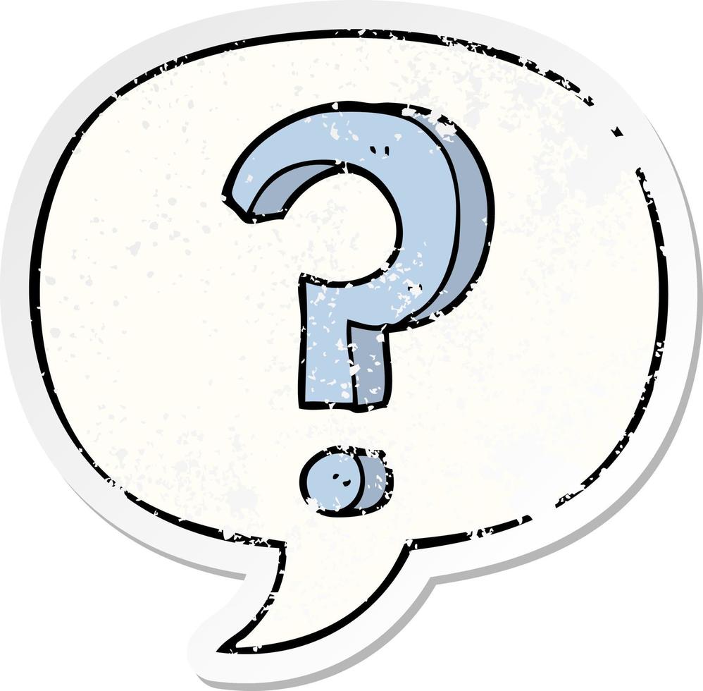 cartoon question mark and speech bubble distressed sticker vector