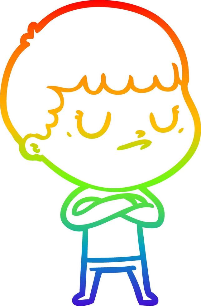 rainbow gradient line drawing cartoon grumpy boy vector
