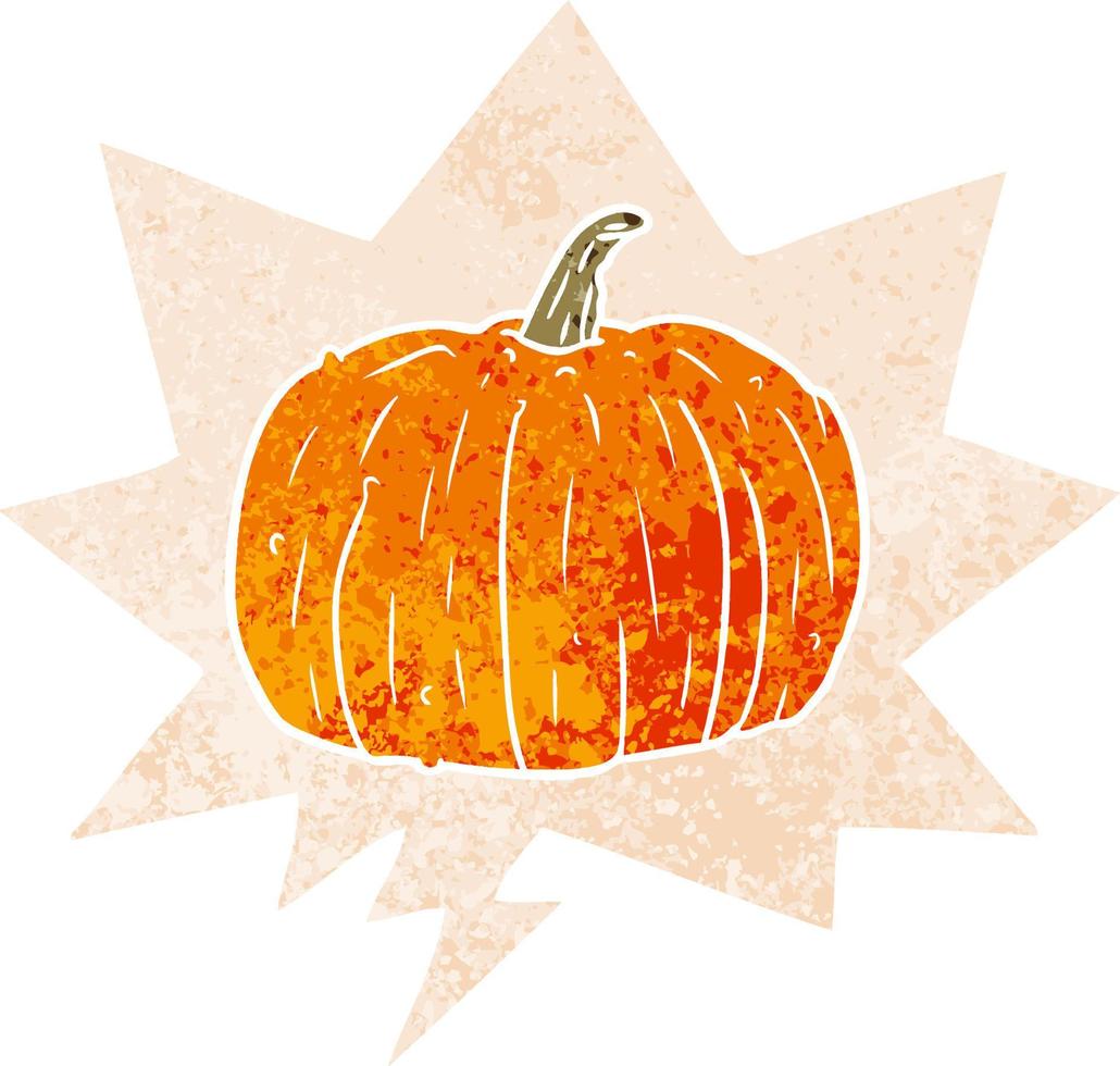 cartoon pumpkin and speech bubble in retro textured style vector