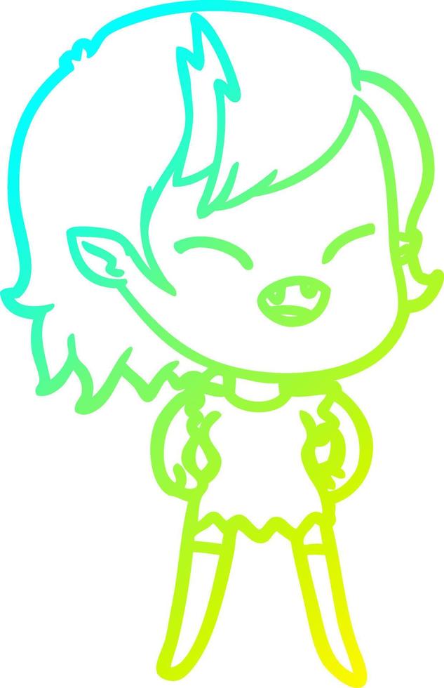 cold gradient line drawing cartoon laughing vampire girl vector