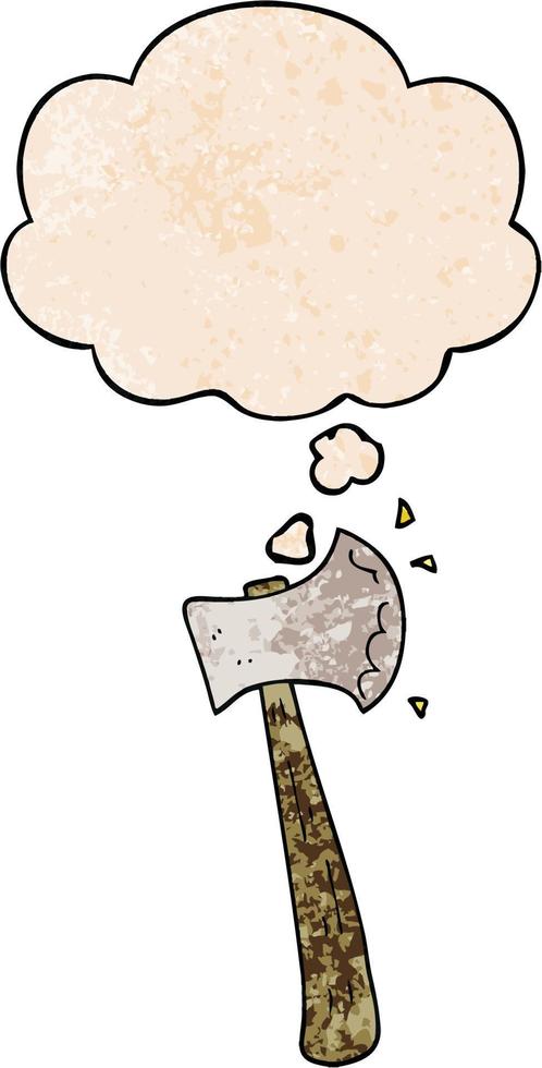 cartoon axe and thought bubble in grunge texture pattern style vector