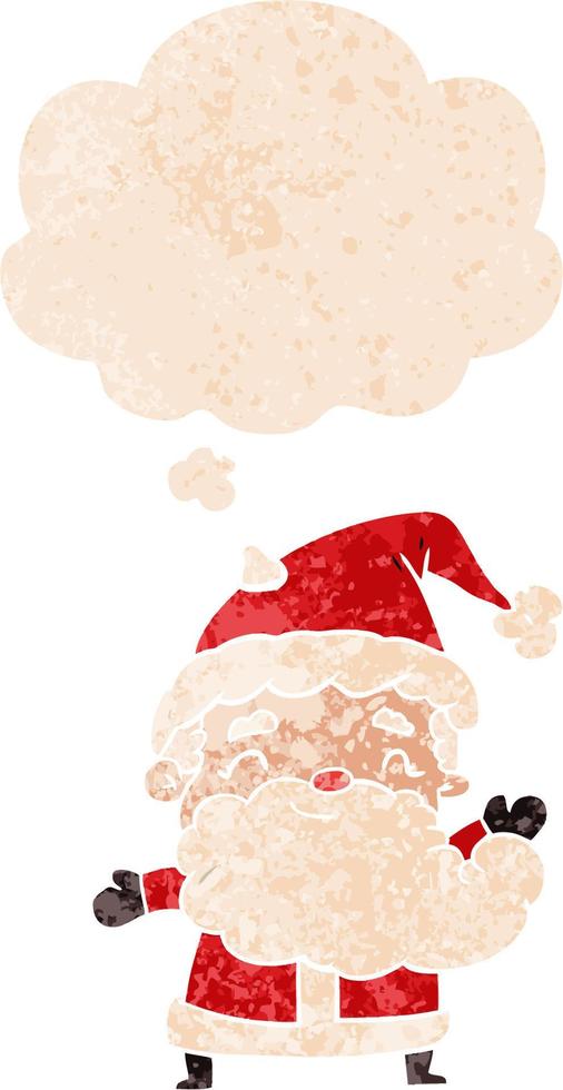 cartoon santa claus and thought bubble in retro textured style vector