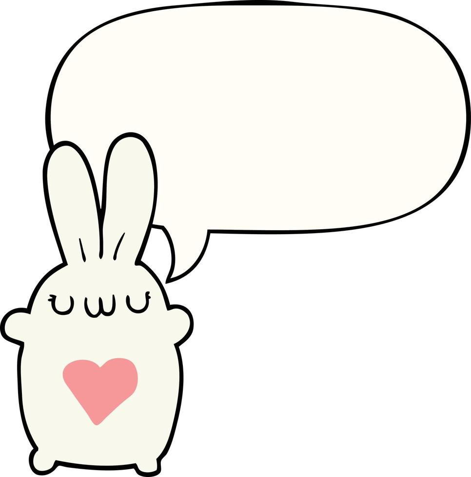 cute cartoon rabbit and love heart and speech bubble vector