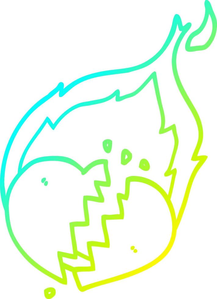 cold gradient line drawing cartoon flaming heart vector