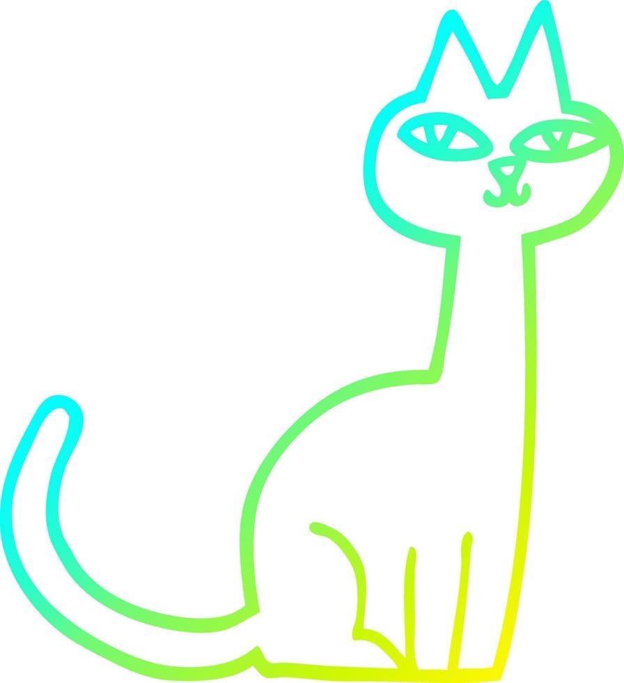 cold gradient line drawing cartoon cat vector