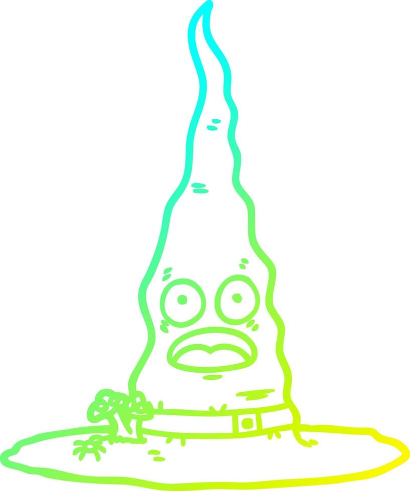 cold gradient line drawing cartoon witchs hat vector