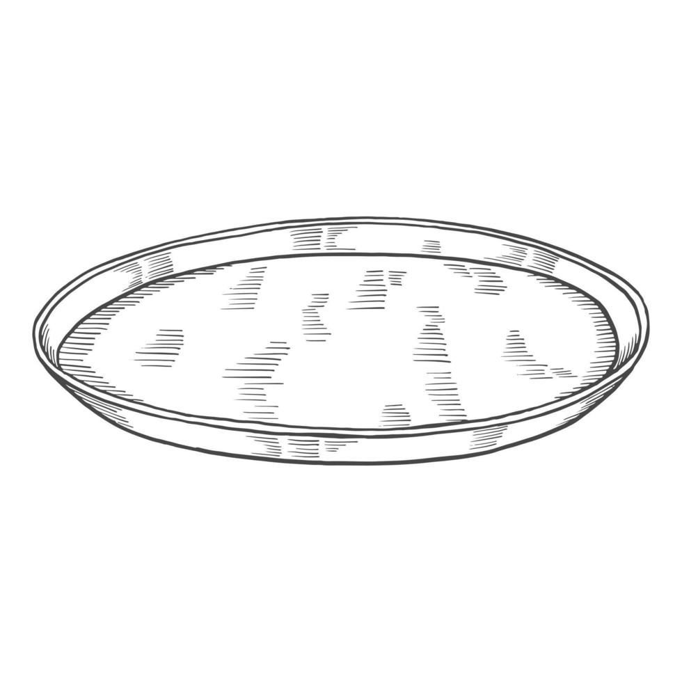 circle plate restaurant Kitchenware isolated doodle hand drawn sketch with outline style vector