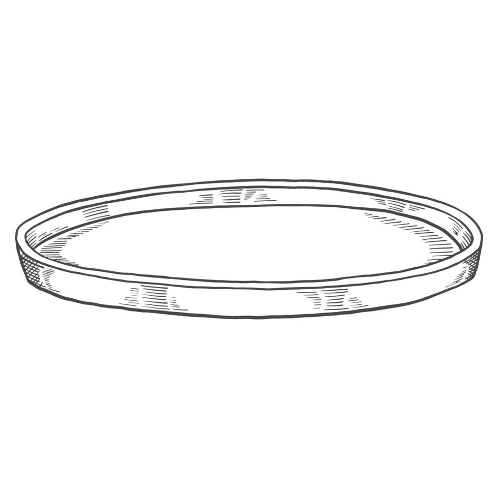 placa de círculo utensilios de cocina aislado doodle croquis dibujado a mano con estilo de contorno vector