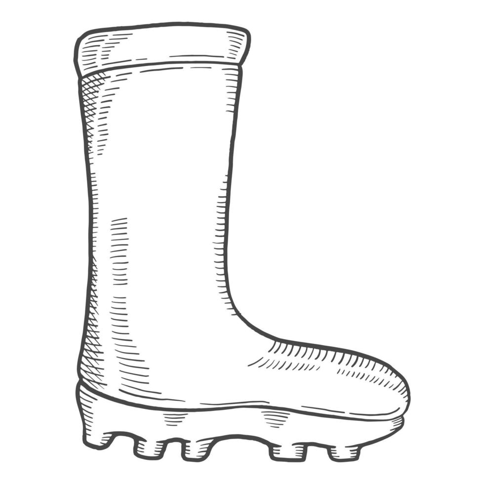 fishing boot isolated doodle hand drawn sketch with outline style vector