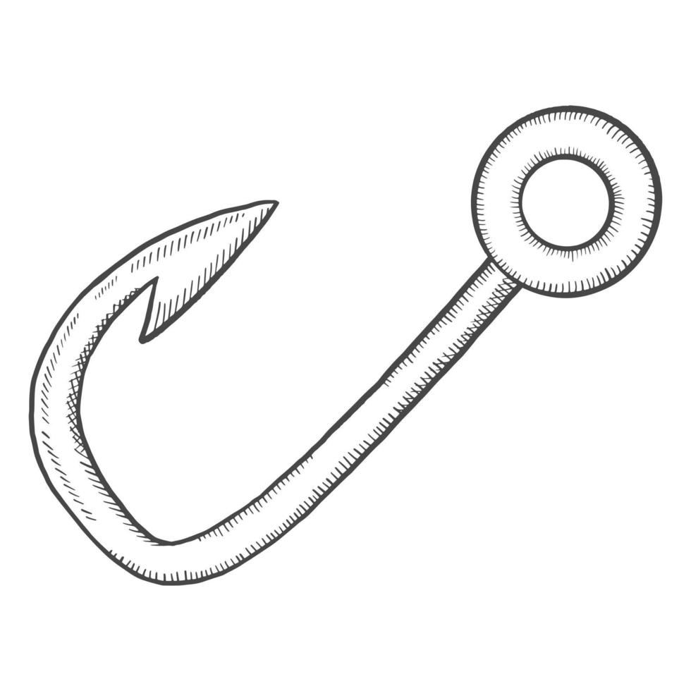 fishing sharp hook isolated doodle hand drawn sketch with outline style vector