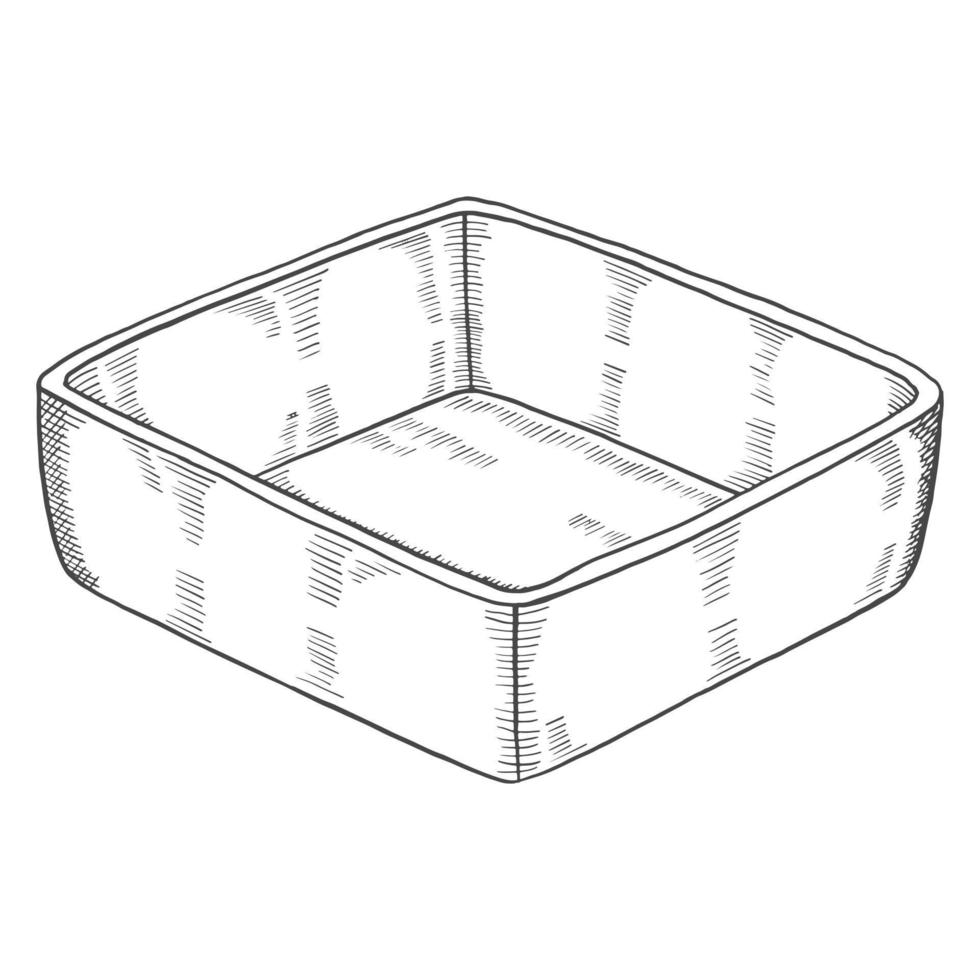 square bowl Kitchenware isolated doodle hand drawn sketch with outline style vector