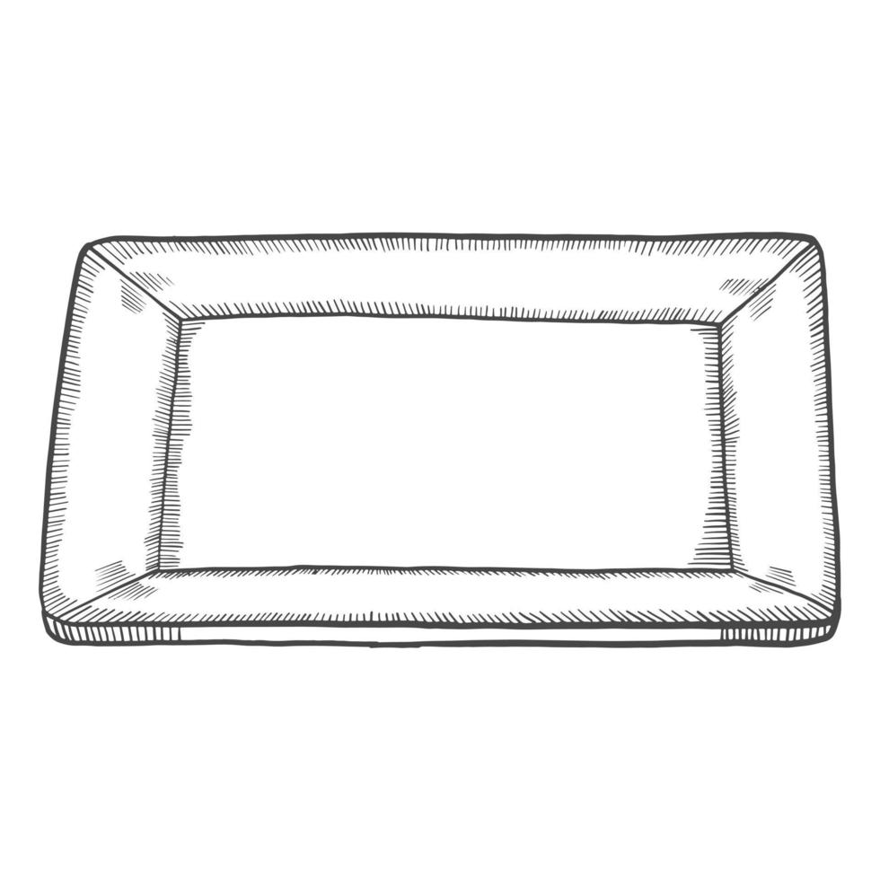 square plate Kitchenware isolated doodle hand drawn sketch with outline style vector