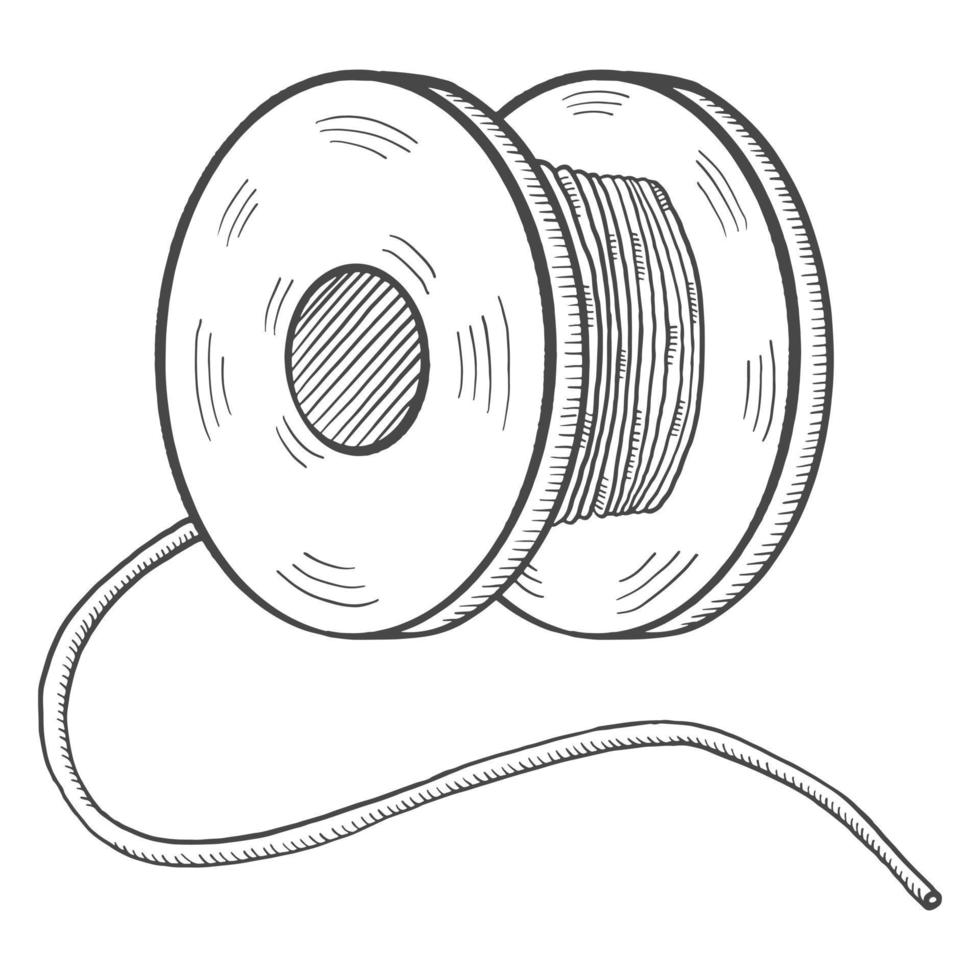 fishing rod line isolated doodle hand drawn sketch with outline style vector