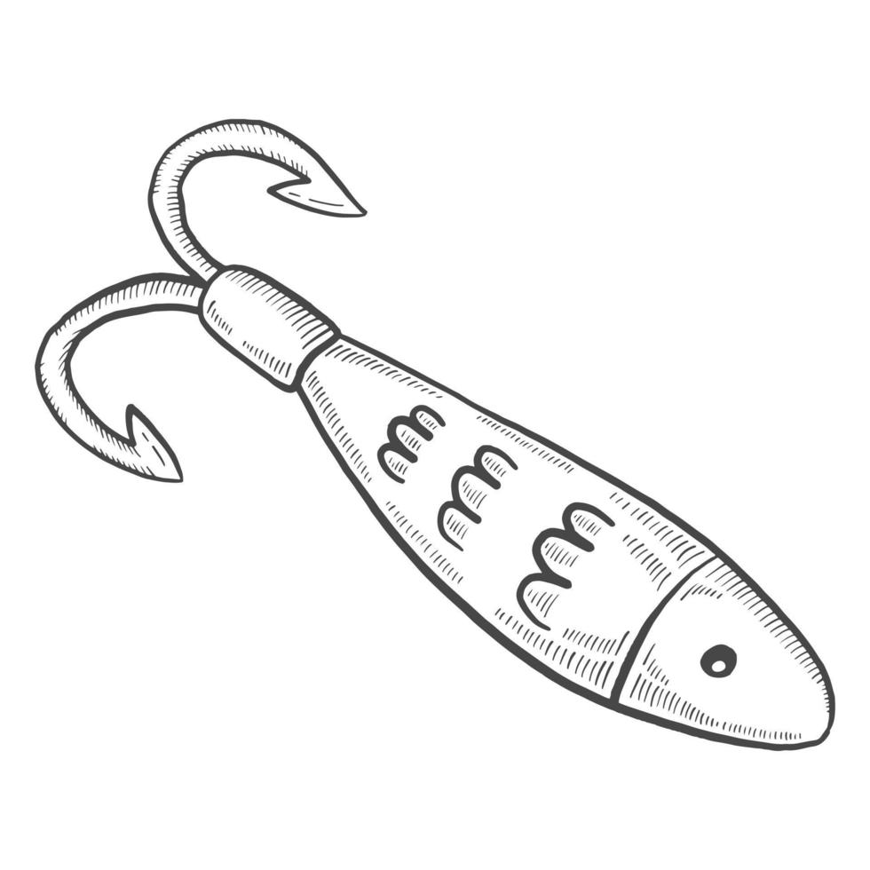 fishing lure isolated doodle hand drawn sketch with outline style vector