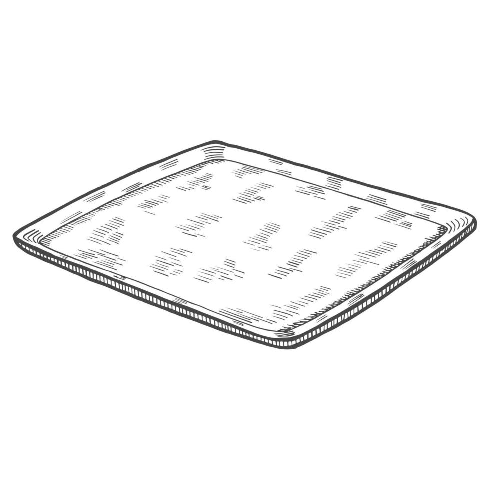 square plate Kitchenware isolated doodle hand drawn sketch with outline style vector