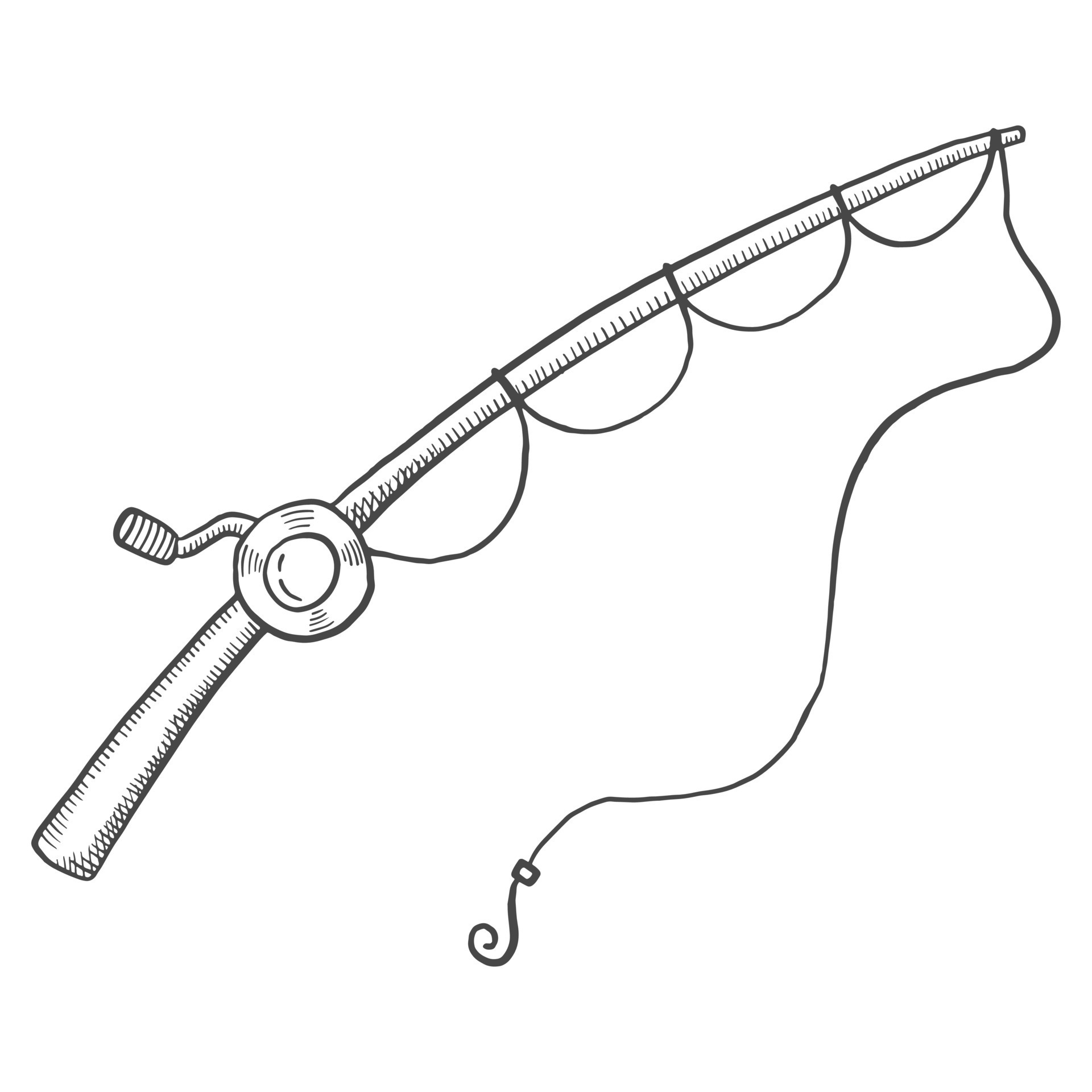 fishing rod line isolated doodle hand drawn sketch with outline