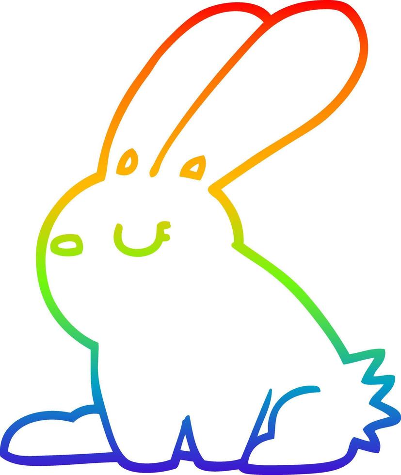 rainbow gradient line drawing cartoon rabbit vector