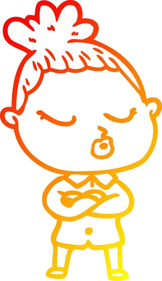 warm gradient line drawing cartoon calm woman vector