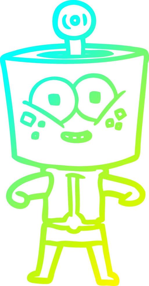 cold gradient line drawing happy cartoon robot vector