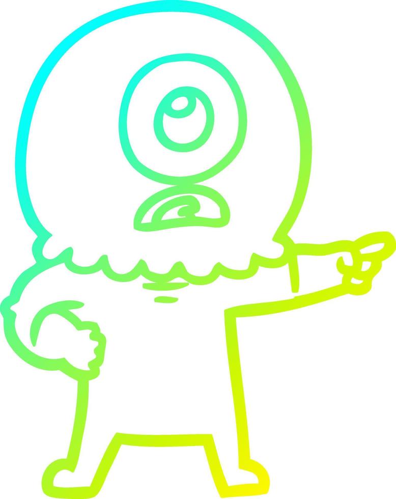 cold gradient line drawing cartoon cyclops alien spaceman pointing vector