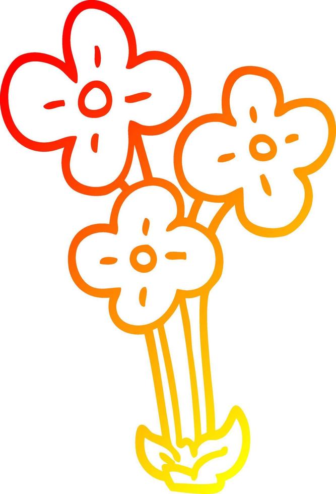 warm gradient line drawing cartoon bunch of flowers vector