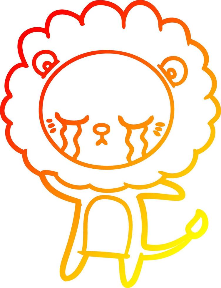 warm gradient line drawing crying cartoon lion vector