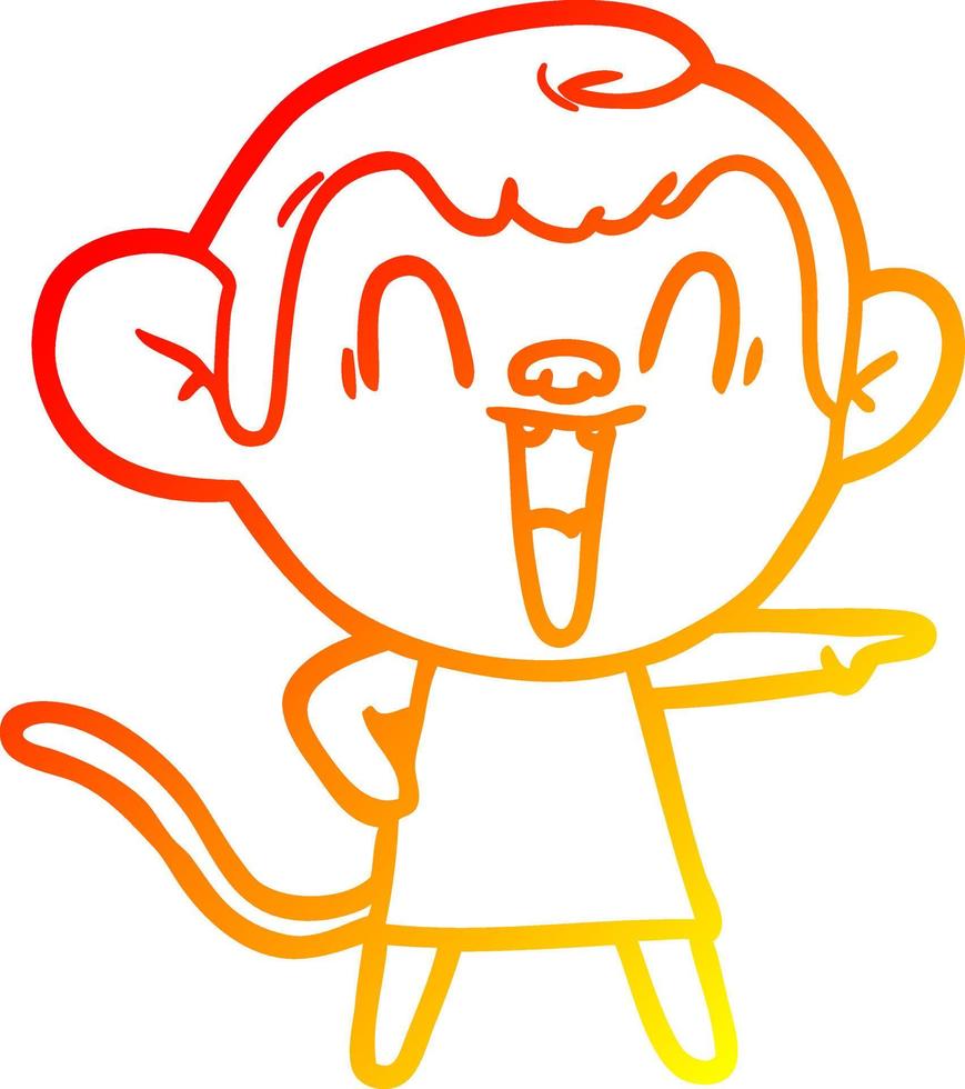 warm gradient line drawing cartoon laughing monkey vector