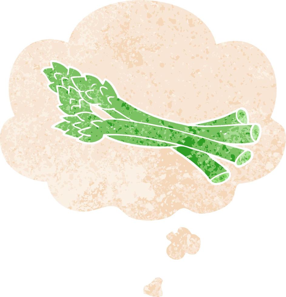 cartoon asparagus and thought bubble in retro textured style vector