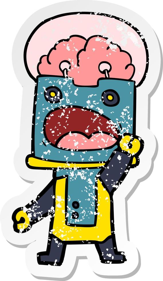 distressed sticker of a cartoon robot vector