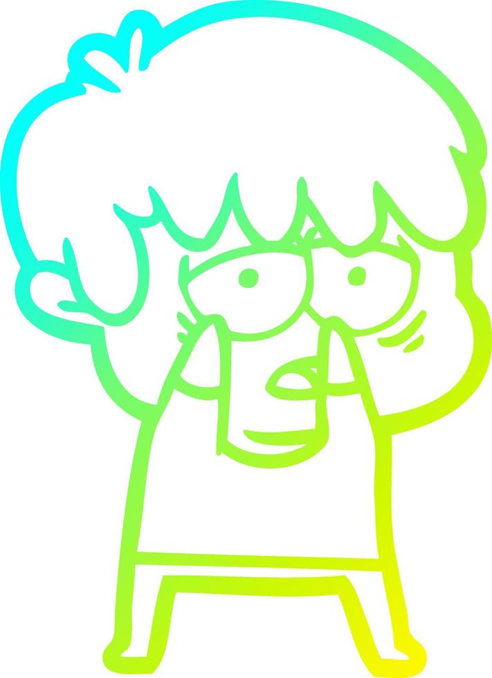 cold gradient line drawing cartoon exhausted boy vector
